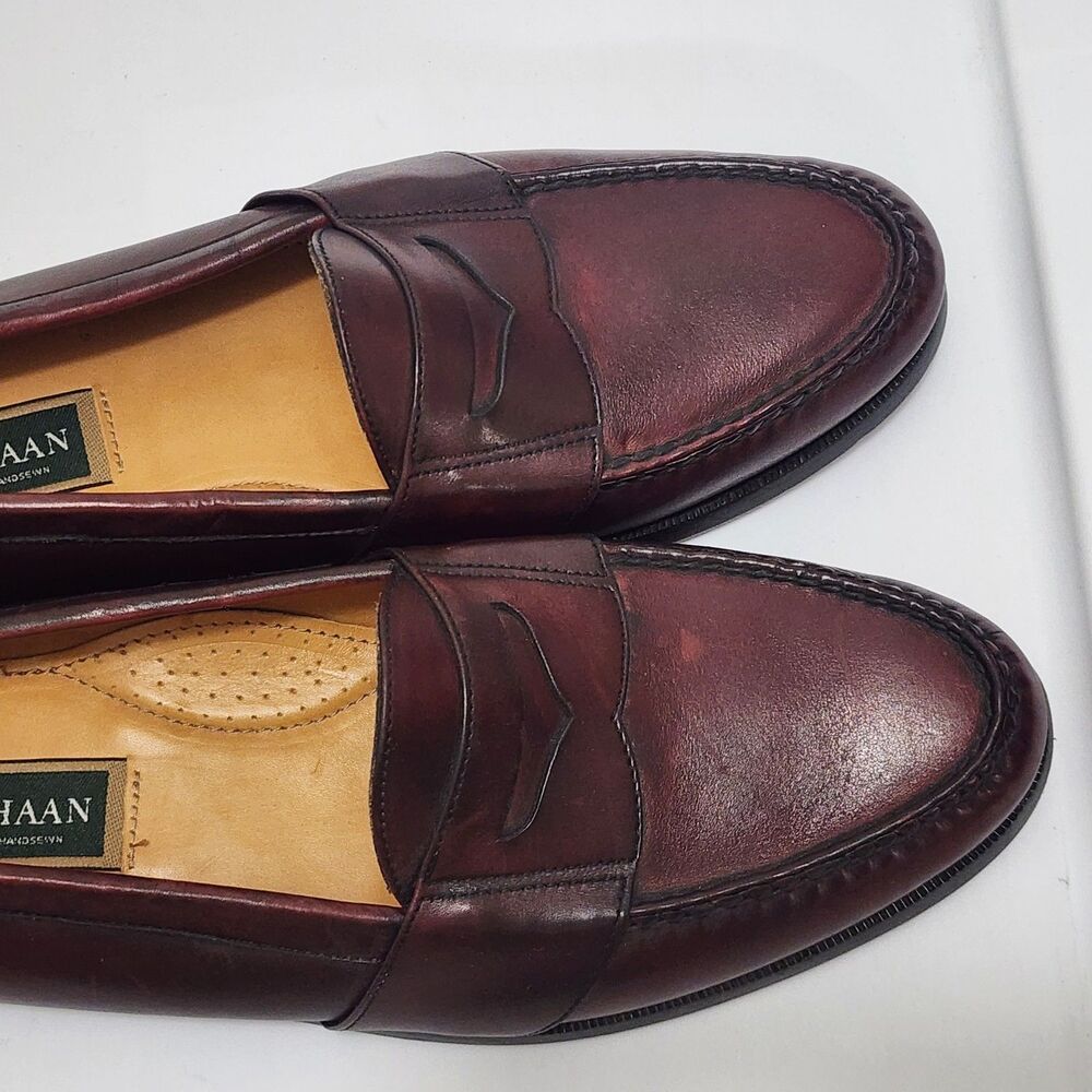 Cole Haan Made In U.S.A. Maroon Leather Shoes Penny Loafers Slip On Mens 11.5D - Picture 6 of 16